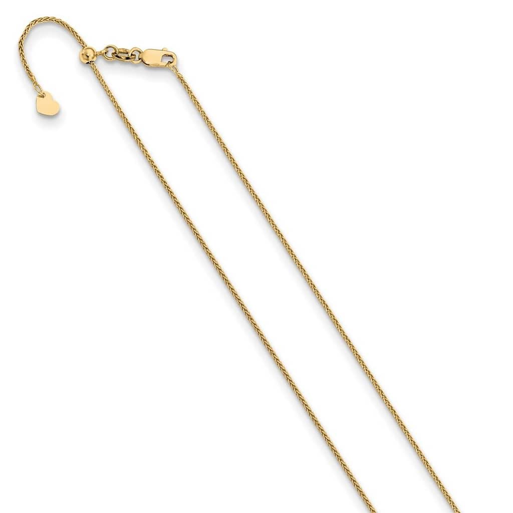 Curata Italian 10k Yellow Gold Adjustable1.0mm Wheat Chain Necklace for Women Options: 22 30