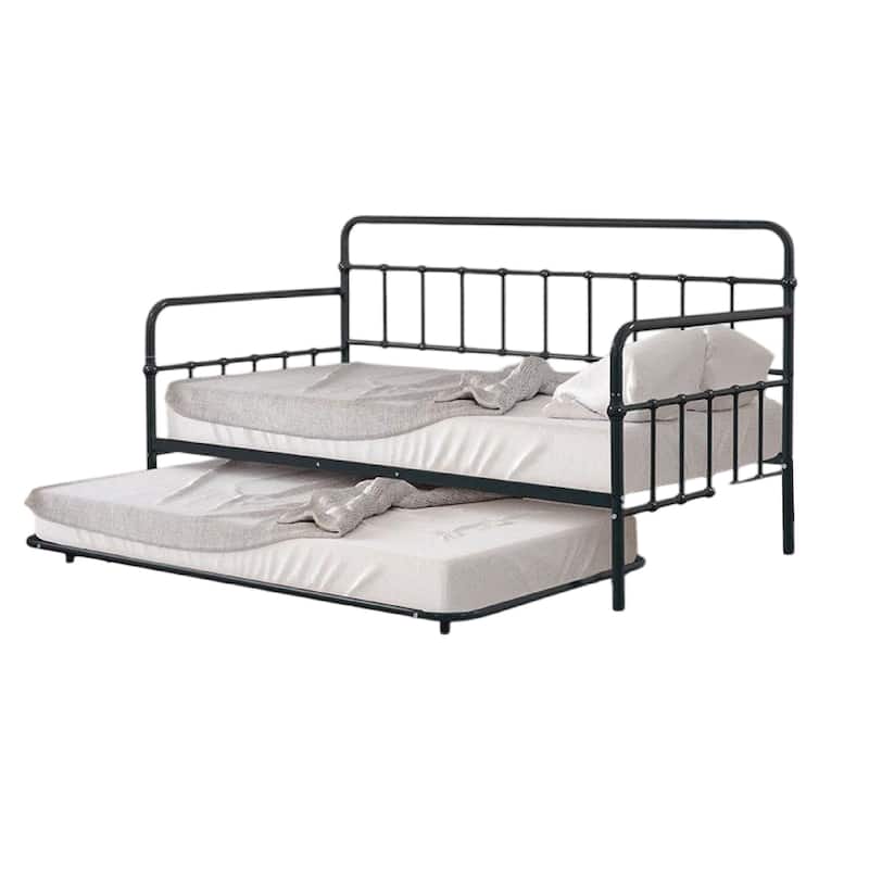 Tes Daybed with Pull Out Trundle, Classic Black Metal Open Frame
