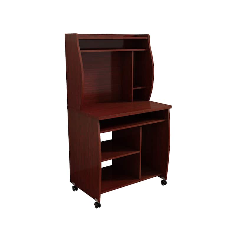 Microwave Cart with Hutch Shelves Spice Rack and Locking Castors