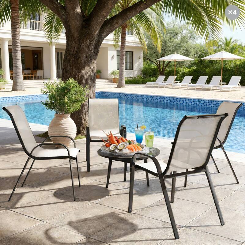 GDFStudio - Holmgren Outdoor Mesh Dining Chairs with Space-Saving Stackable Design Set - Set of 4