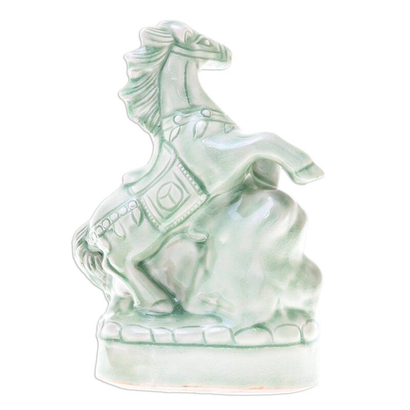 Novica Handmade Lucky Horse Celadon Ceramic Sculpture