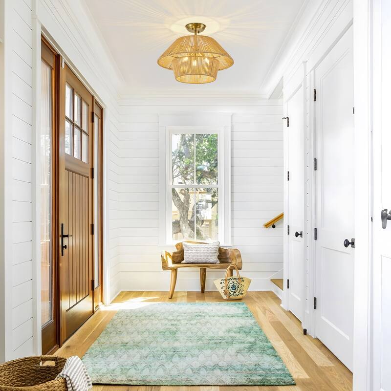 Starsky 3-Light 19.7in Rattan Handwoven Semi-flush Mount