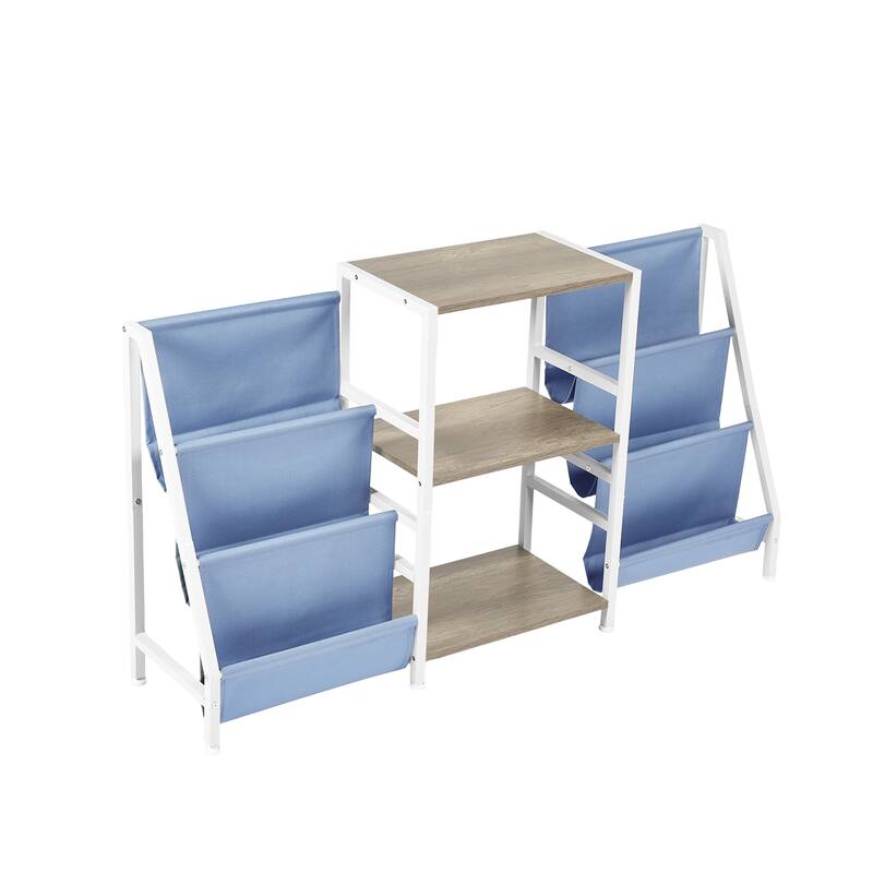 Homy Casa Kids Book Display Shelf with 3 Tiers & Fabric Pockets