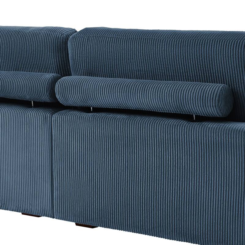 118" W Corduroy L-shape Modular Sectional Sofa with Pillows