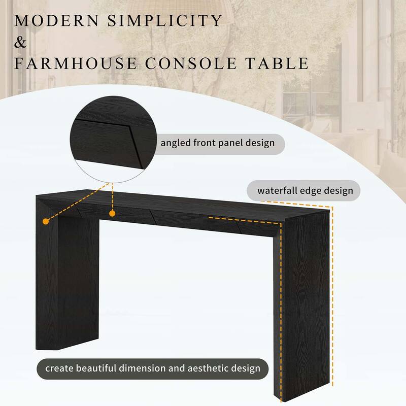 Farmhouse Console Table with 2 Concealed Drawers,Waterfall Edge,Thick Legs
