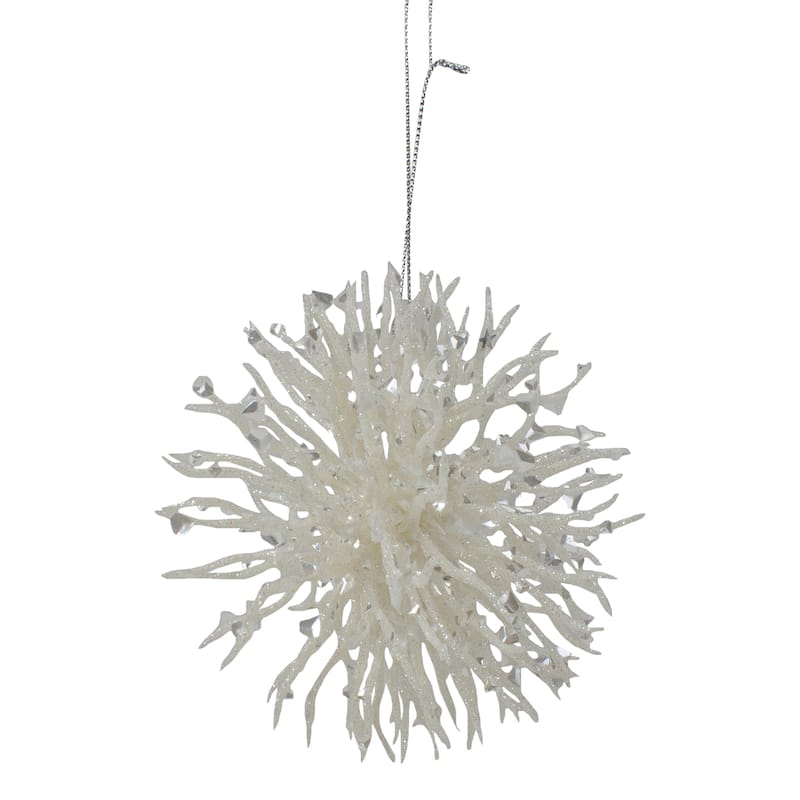 4.5" White Glittered Starburst Christmas Ornament