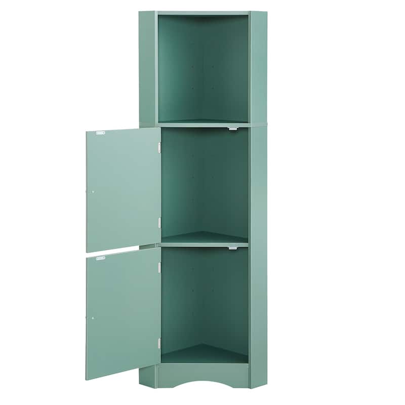 Roomfitters Tall Bathroom Corner Cabinet with Adjustable Shelves and Doors Freestanding MDF Storage Tower