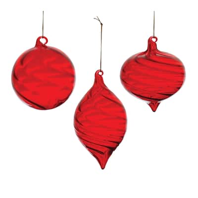 Swirl Glass Christmas Ornaments - 6.5" - Red - 6ct