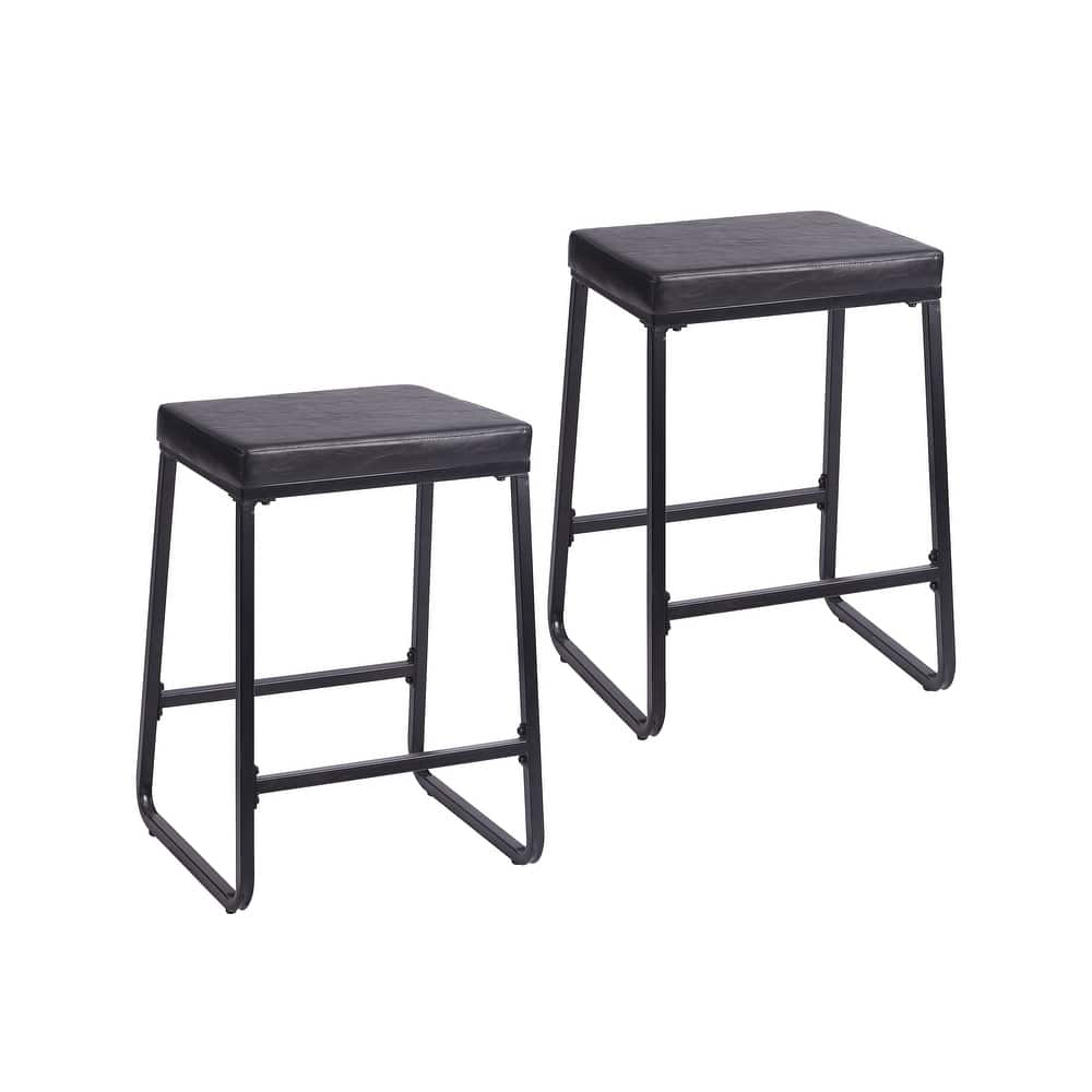 Porthos Home Selma Counter Stools Set of 2, PU Leather, Iron Legs