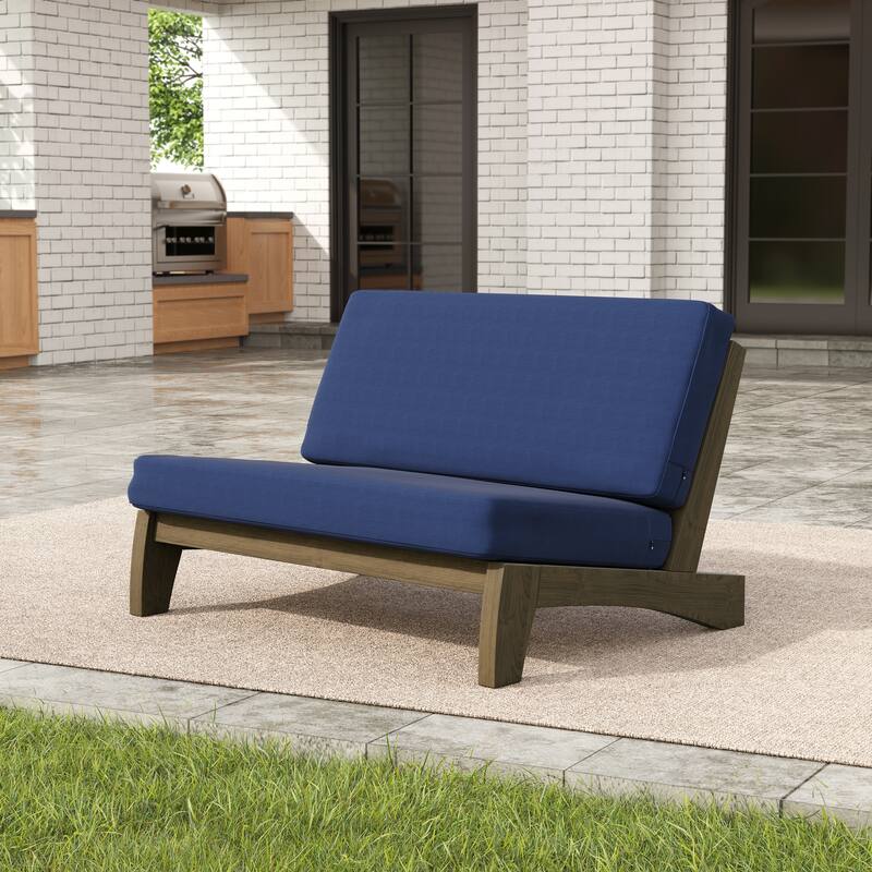 Outdoor Solid Teak Club Chairs Set Loveseat with Cushions - N/A - Navy/Loveseat/Whole Cuishion