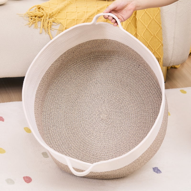 87L Woven Cotton Rope Basket for Blanket Storage with Handles - 22 x 22 x 14 in