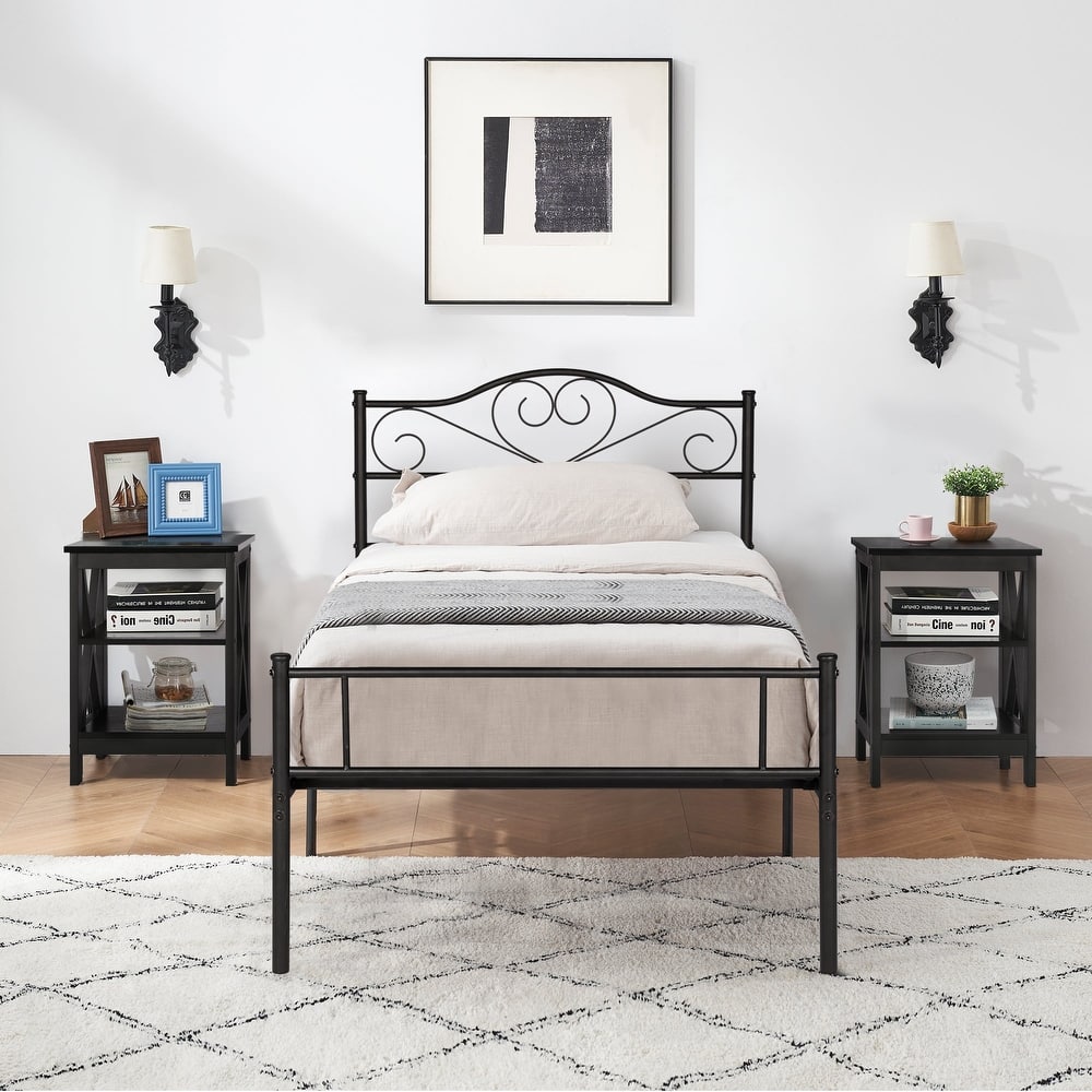 Taomika 3-Pieces Bed Frame and Modern Nightstands Sets