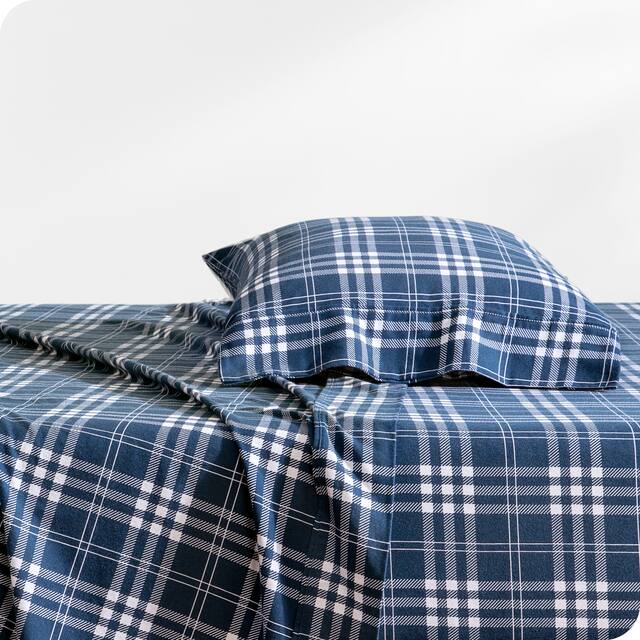 Bare Home Velvety Soft Cotton Flannel Deep Pocket Sheet Set - Twin - Stirling Plaid - Blue/White