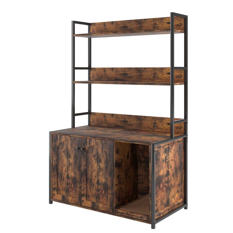 GDF Studio - Large Cat Litter Box Enclosure with Shelf Storage and Scratch Pad