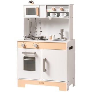 Wooden Chef Pretend Play Kitchen Playset With Sounds And Cookware Accessories - 2 In 1 Perfect Birthday Gift For Boys And Girls