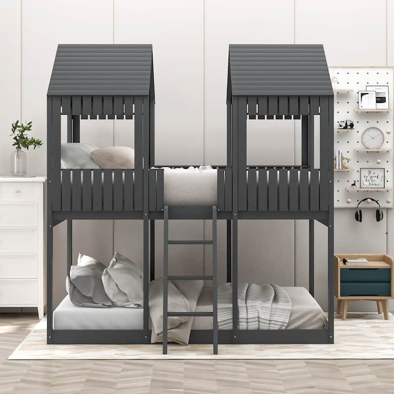 Full Over Full WoodBunk Bed with Roof, Window