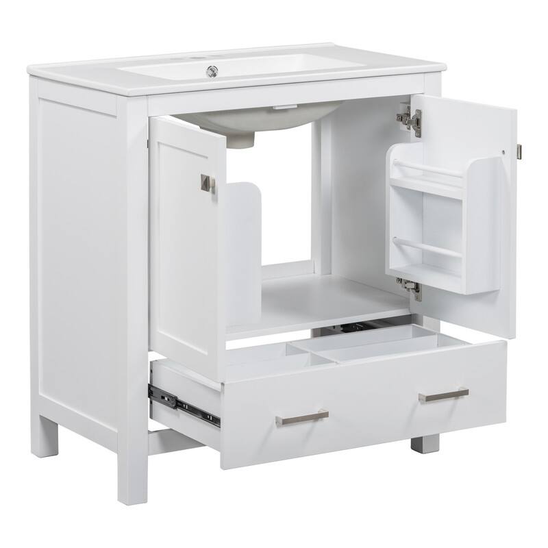 30" Black Solid Wood Bathroom Vanity Set - Undermount Sink Combo with 2 Doors, 1 Drawer & Soft-Close Mechanism‌
