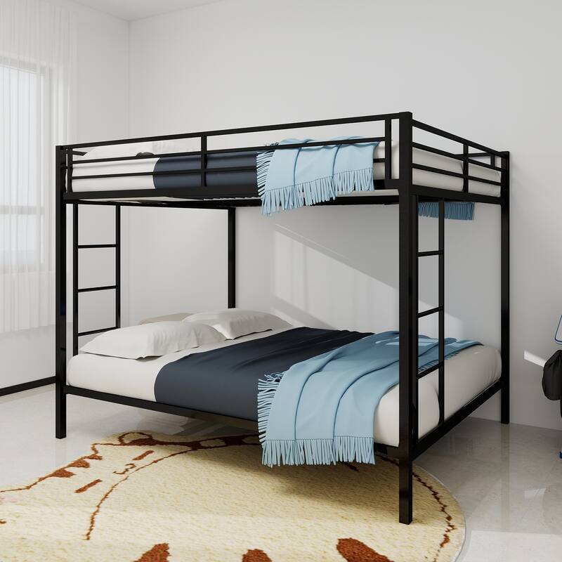 Multi -Functional Square Tube Iron Bunk Bed, Full - Size Upper & Full - Size Lower Bed, Robust Metal Frame Resists Wear