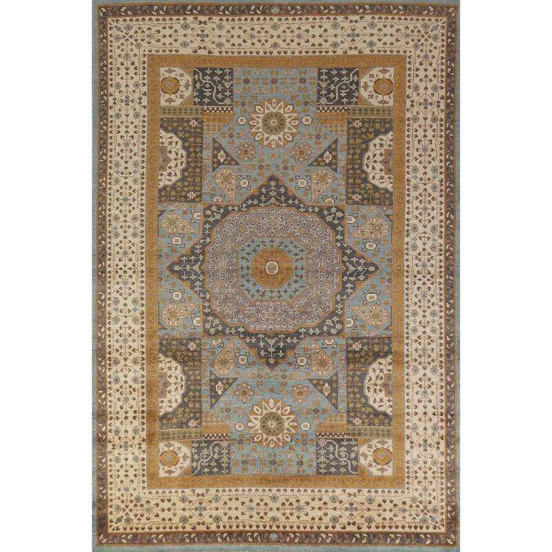Hand Knotted Oriental 100% Wool Carpet Traditional Geometric Navy Blue & Blues Kazak Area Rug - 9' 9'' X 6' 7''