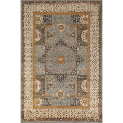 Hand Knotted Oriental 100% Wool Carpet Traditional Geometric Navy Blue & Blues Kazak Area Rug - 9' 9'' X 6' 7''