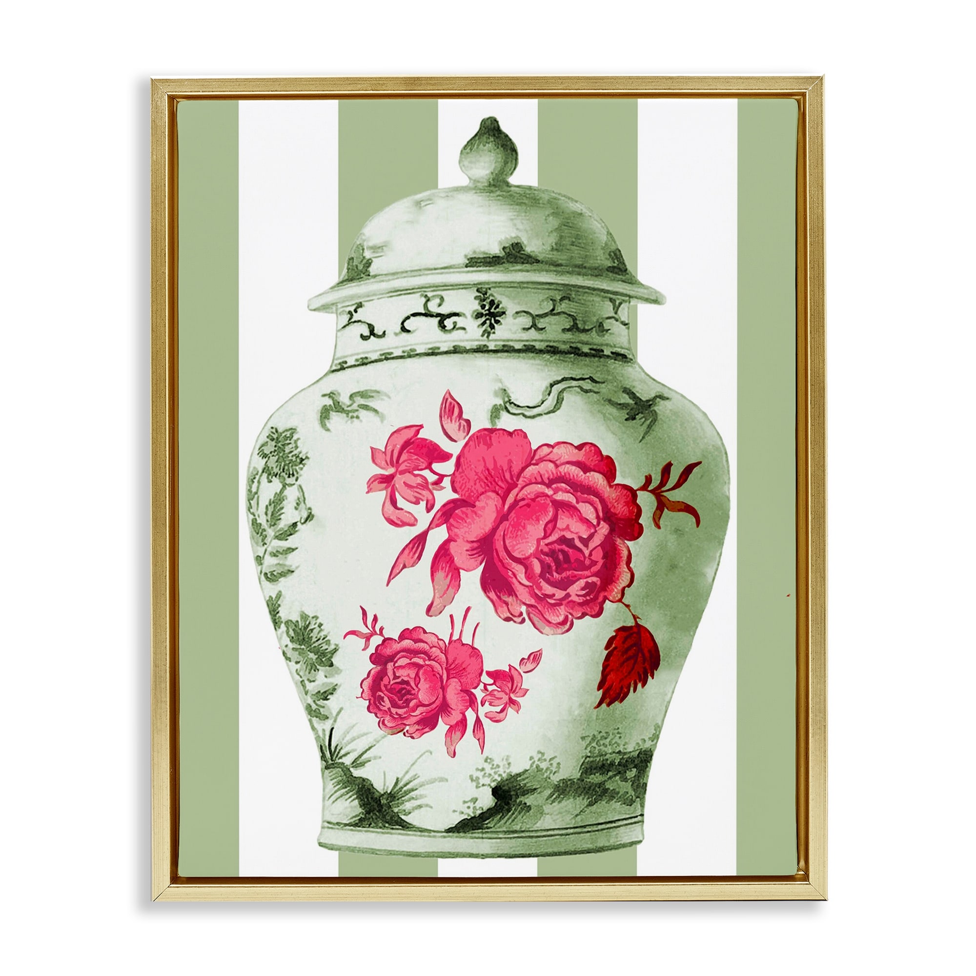 Stupell Classic Porcelain Vase over Stripes Framed Floater Canvas Wall Art Design By Lil' Rue