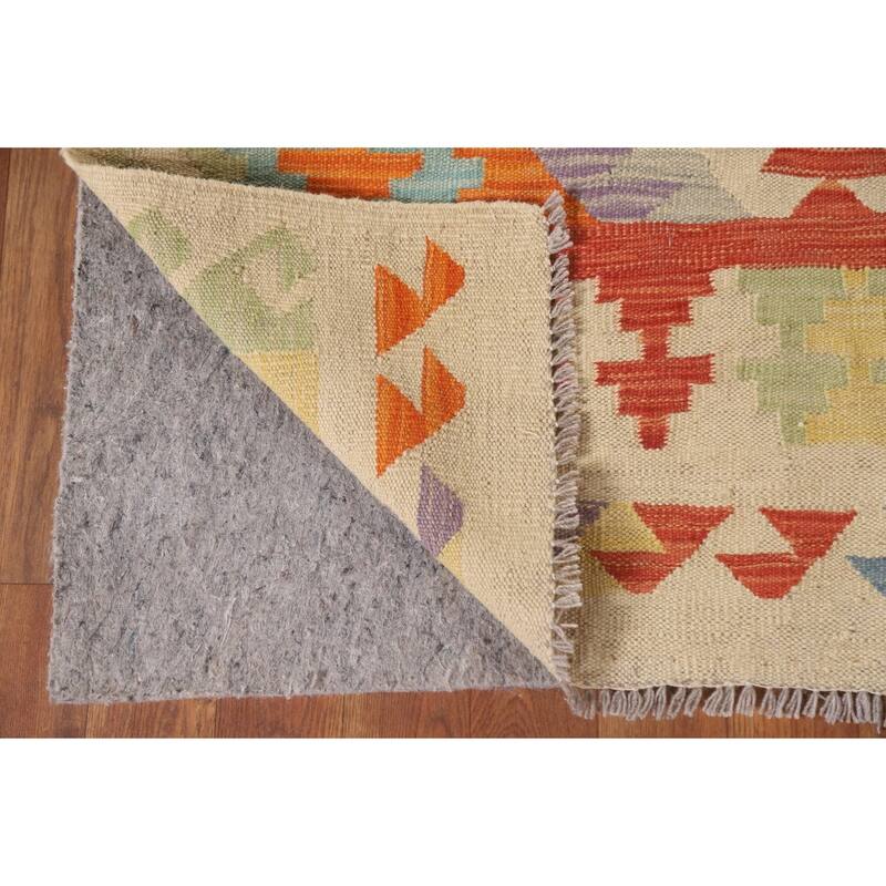 Hand Woven Oriental 100% Wool Carpet Southwestern Geometric Multi-Colored Kilim Area Rug - 6' 9'' X 4' 10''