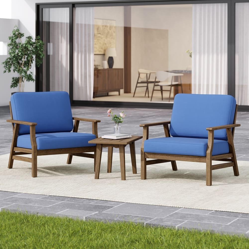 2 Set Outdoor Club Chairs with Cushions Acacia Wood Patio Chairs