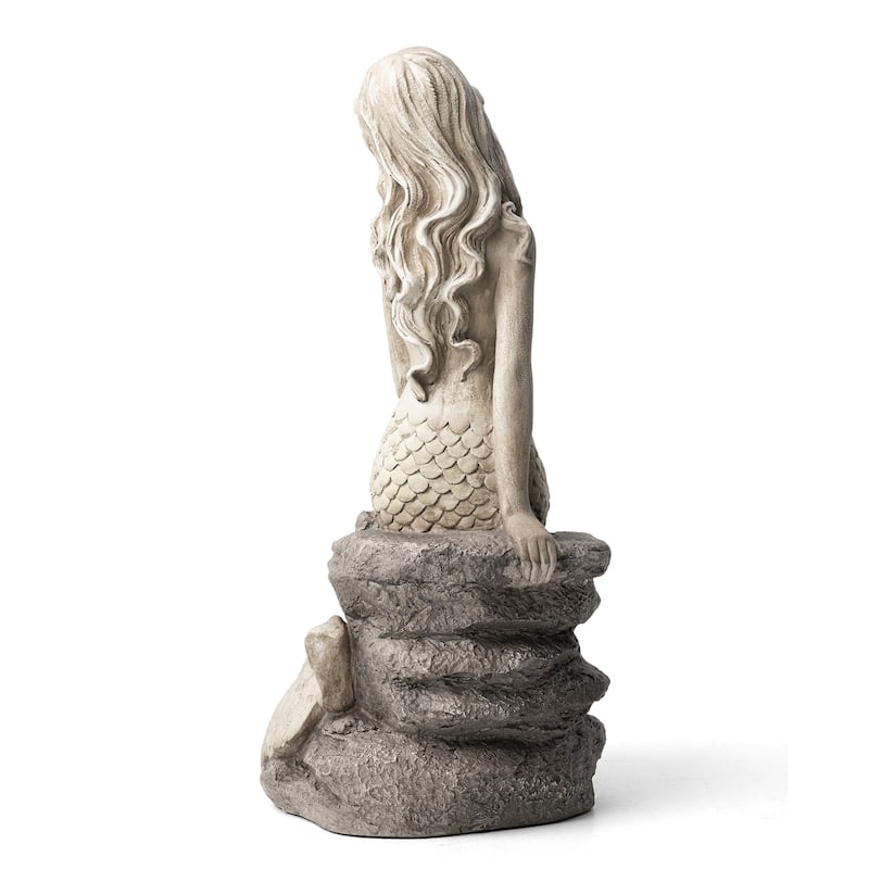 Glitzhome 20"H MGO Concrete Mermaid On Rocks Coastal Sculpture Poolside Garden Statue