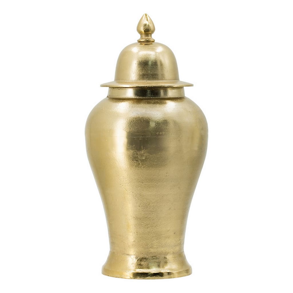 21 Inch Lidded Vase Urn, Finial Accent Brilliant Gold Aluminum Finish