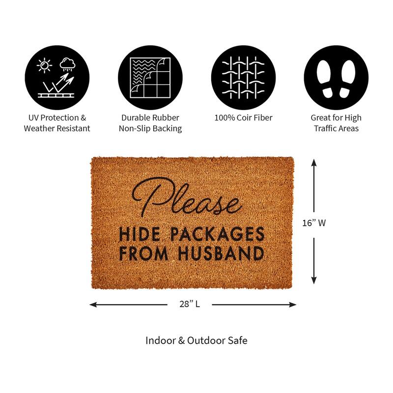 "Please Hide Packages from Husband" Coir Door Mat