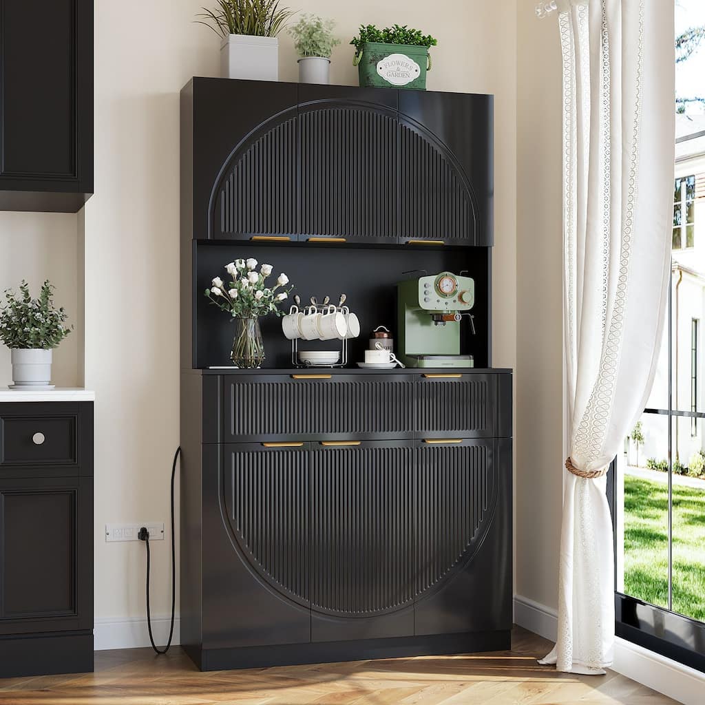 Meyreso 71" Pantry Cabinet, Kitchen Pantry Storage Cabinet with Microwave Stand and Power Outlets