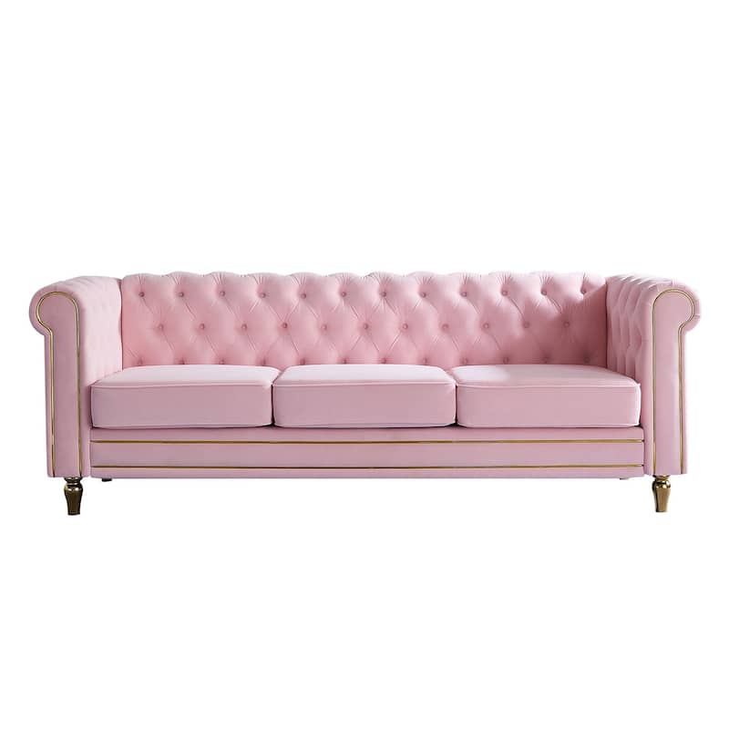 85-inch Pink Velvet Chesterfield Sofa for Living Room - Multi-Color