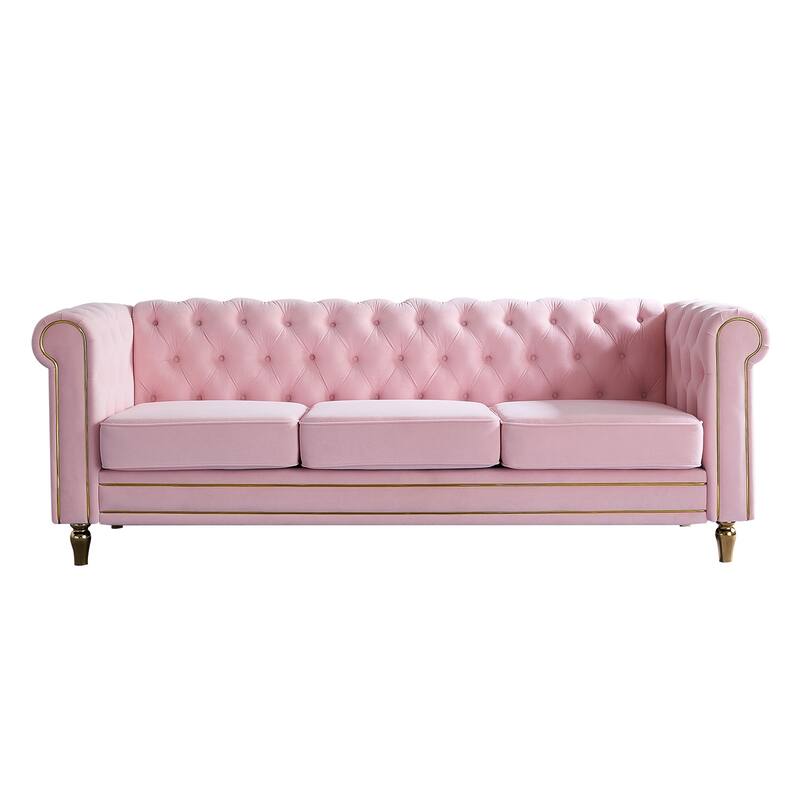Modern Velvet Sofa 84.65 inch for Living Room - Pink