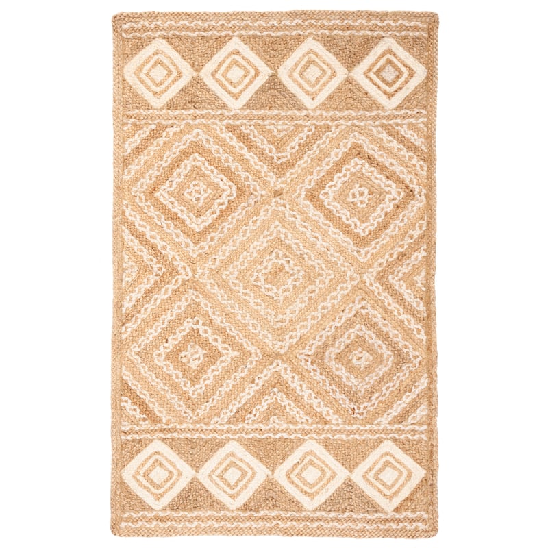 SAFAVIEH Handmade Natural Fiber Shuri Diamond Geo Jute Rug - 2'6" x 4' - Natural/Ivory