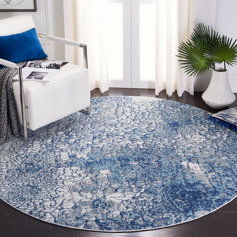 SAFAVIEH Aston Bergljot Modern Abstract Rug - 6'7" Round - Navy/Grey