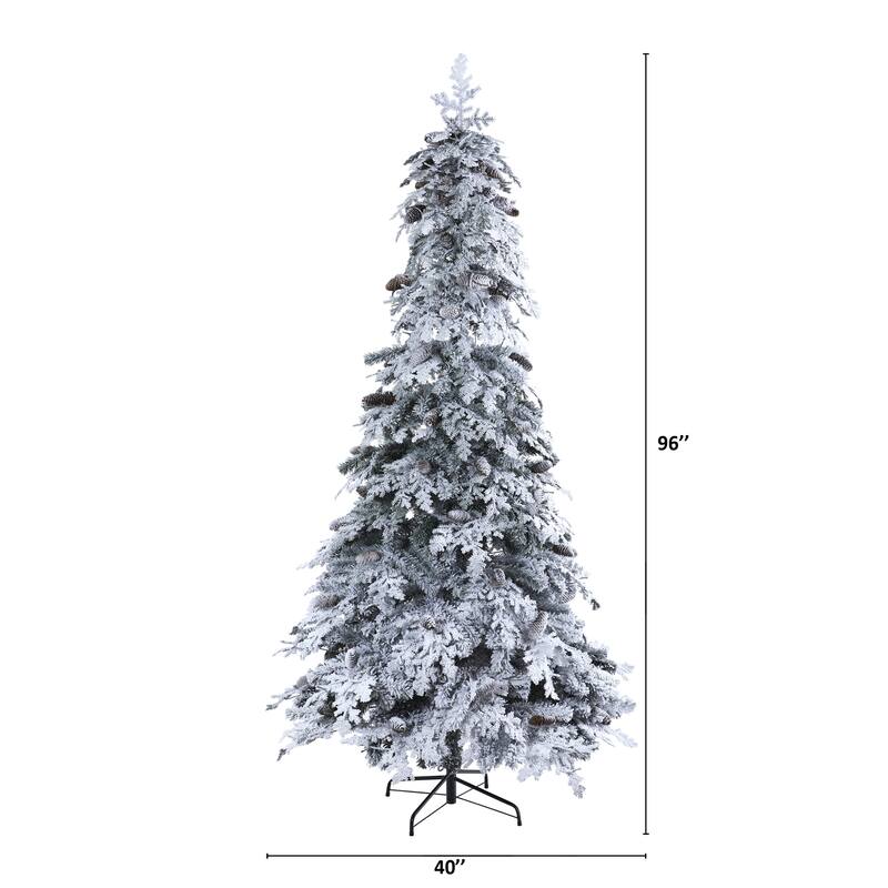8' Flocked Montana Down Swept Spruce Artificial Christmas Tree with Pinecones and 500 LED Lights
