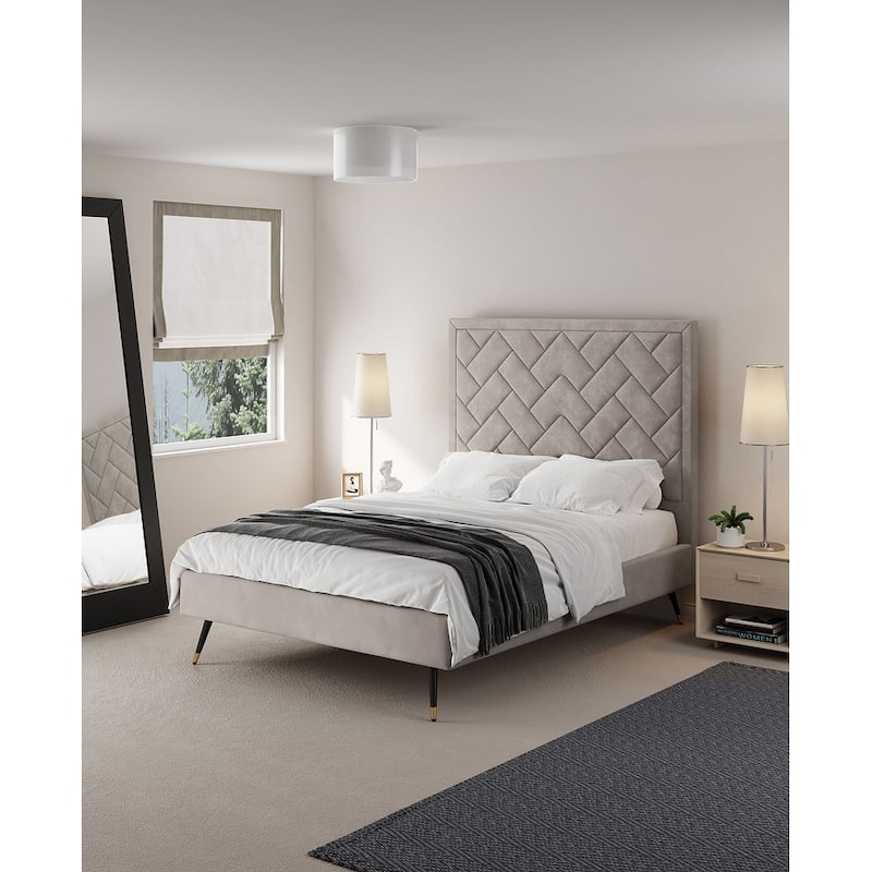 Manhattan Comfort Crosby Modern Velvet Upholstered Bed