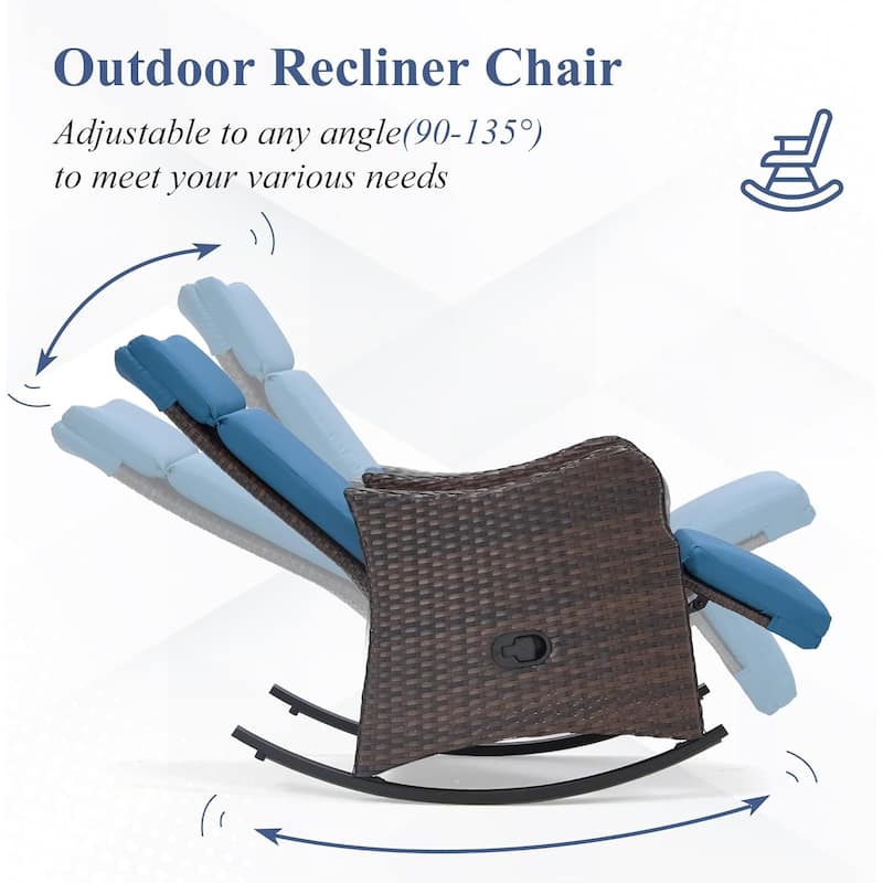 Outdoor Recliner Rocking Chairs with Soft Removable Cushions and Footrests