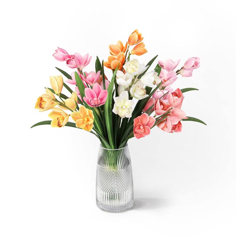Set of 2 Pink Artificial Cymbidium Orchid Plant Flower Stem Spray 20in - 20" L x 6" W x 6" DP