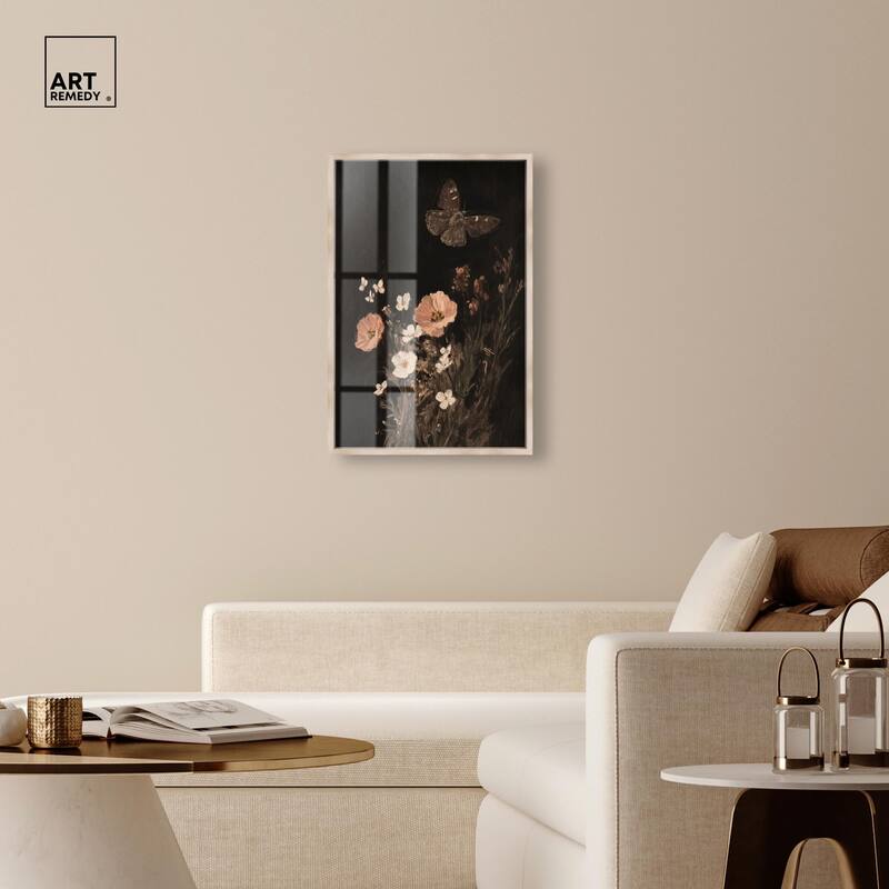 Poppy and Moth I Shadowbox by Art Remedy