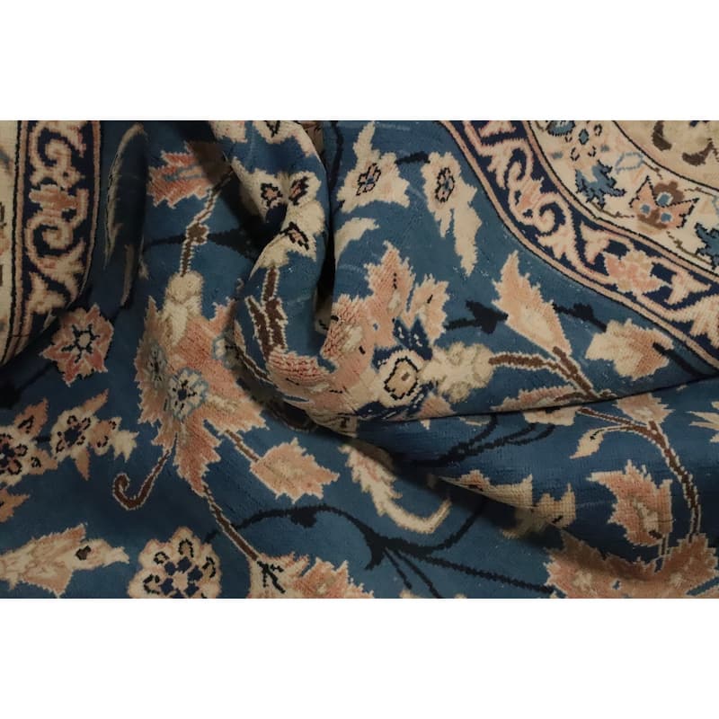 Hand Knotted Oriental 100% Wool Carpet Traditional All-Over Navy Blue & Blues Kashan Area Rug - 12' 6'' X 9' 3''