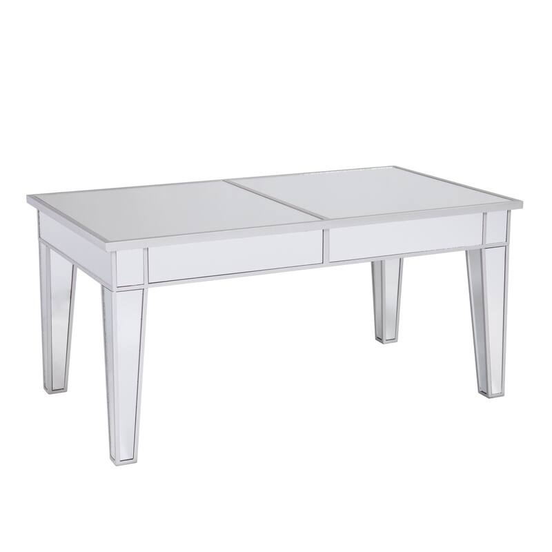Decorative Silver Metal Glass Coffee Table Rectangular Mirrored Top for Glam Home Interiors - 42.25”L x 23.75”W x 20”H
