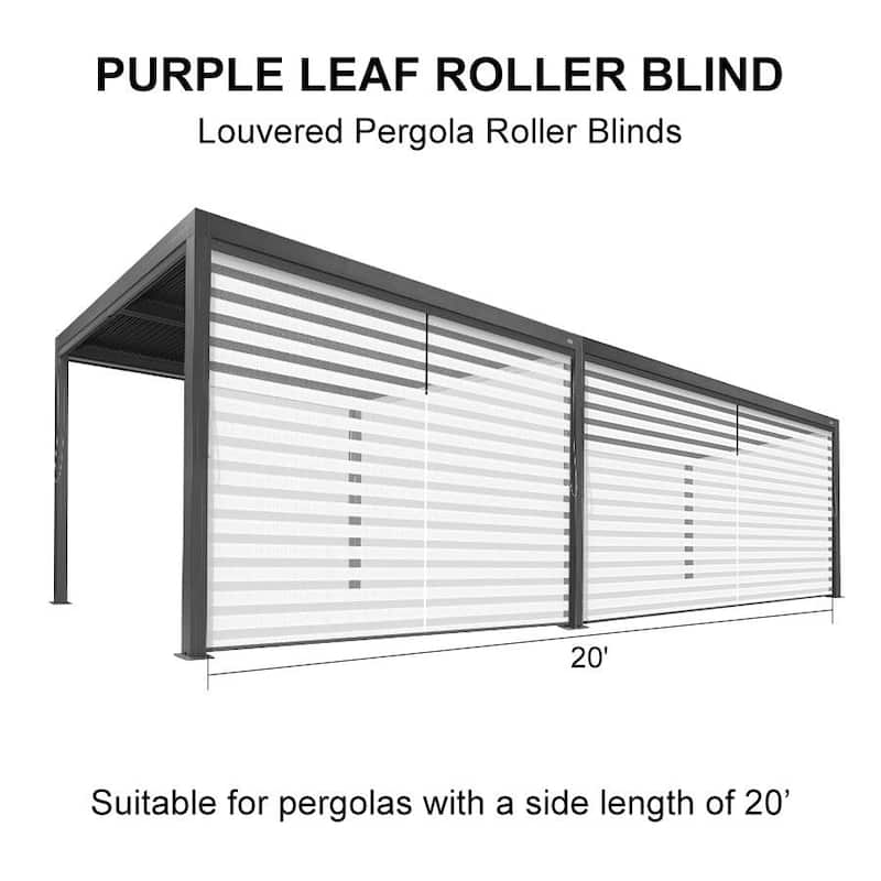 PURPLE LEAF Grey Louvered Pergola Accessories Roller Blinds, Strip Light and Shutter Wall(Pergola Not Included) - 20' - Roller Blinds Only