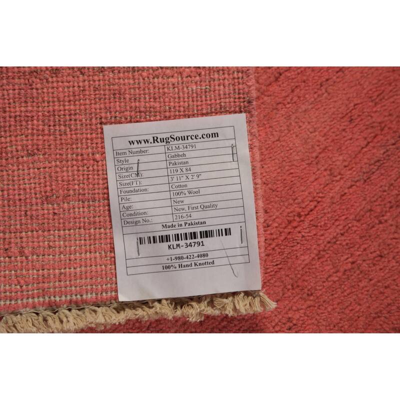 Pink Gabbeh Modern Rug Hand-Knotted Pink Wool Carpet - 2'9" x 3'11"
