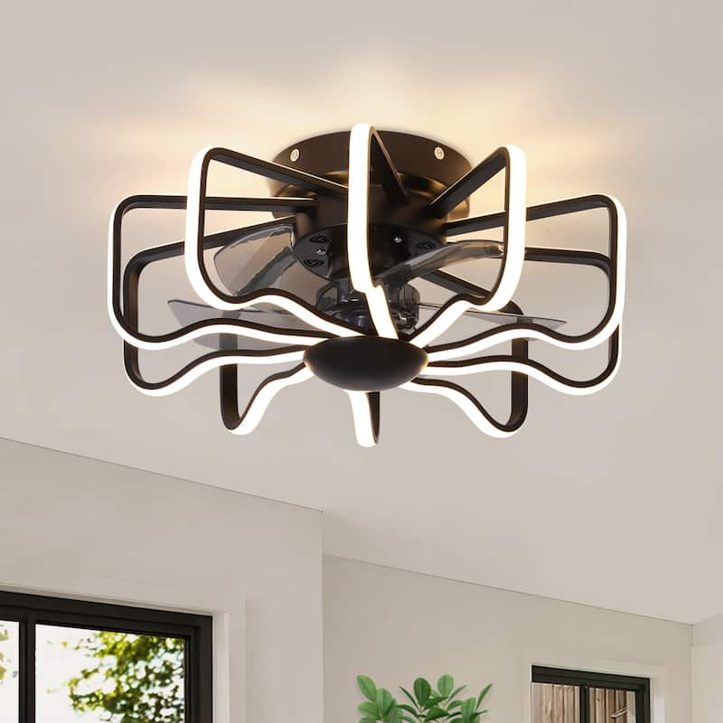 Starsky 22'' Drum Flush Mount Ceiling Fan with Light,6-Speed Low Profile Smart APP Control Ceiling Fan with Remote - Black