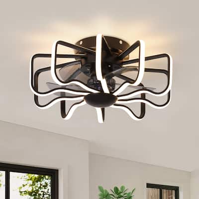 Starsky 22'' Drum Flush Mount Ceiling Fan with Light,6-Speed Low Profile Smart APP Control Ceiling Fan with Remote
