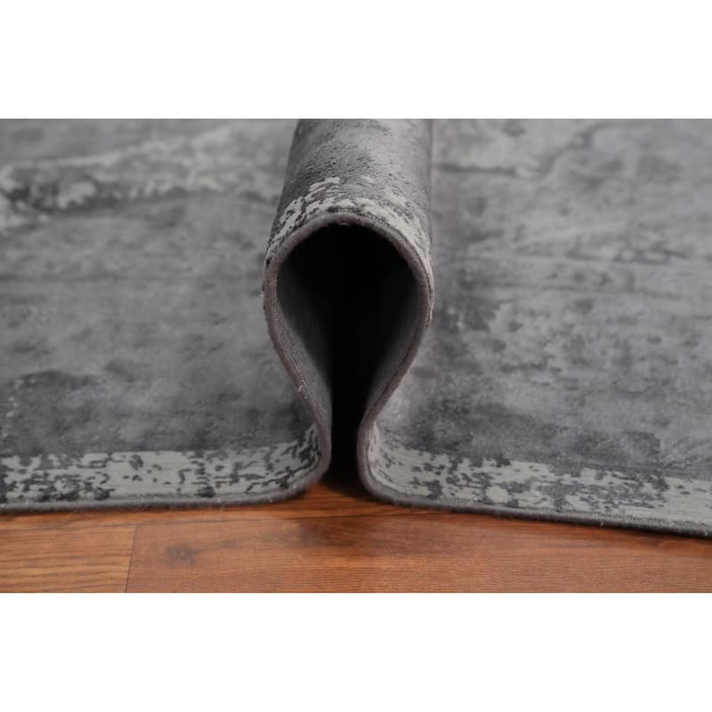 Machine Made Oriental Polyester Carpet Traditional Floral Greys & Charcoal Tabriz Area Rug - 7' 5'' X 5' 2''