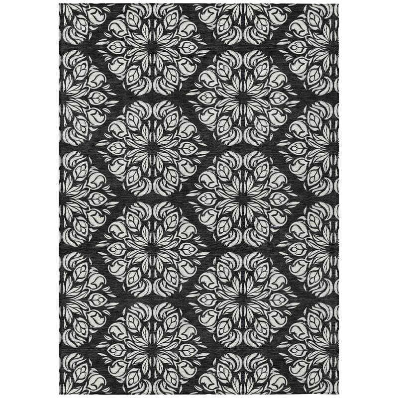 Machine Washable Indoor/ Outdoor Damask Pearl Chantille Rug