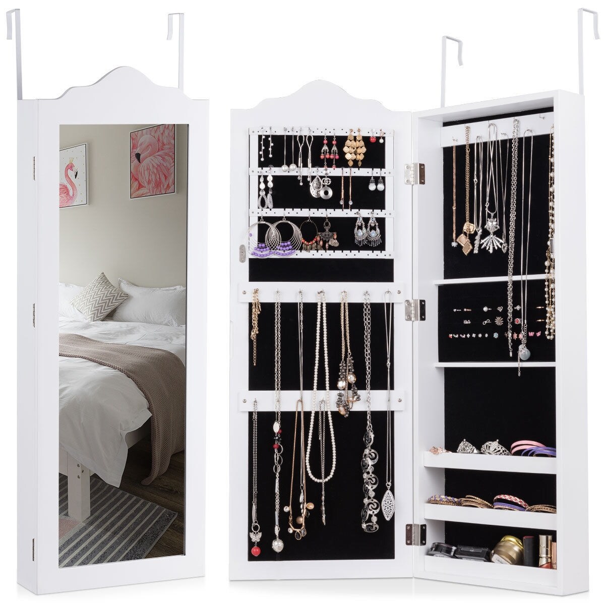 Shop Costway Wall Mounted Mirrored Jewelry Cabinet Storage