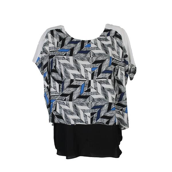 Shop Alfani Black Blue Windowpane Print Poncho Sleeve Urban Deco